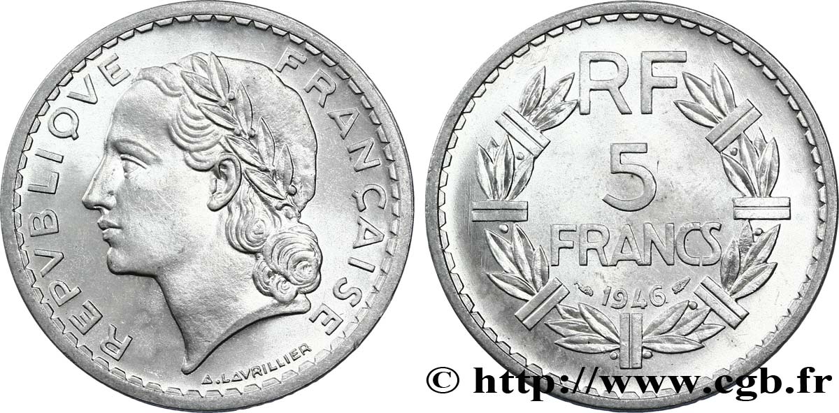 5 francs Lavrillier, aluminium 1946  F.339/6 fST64 