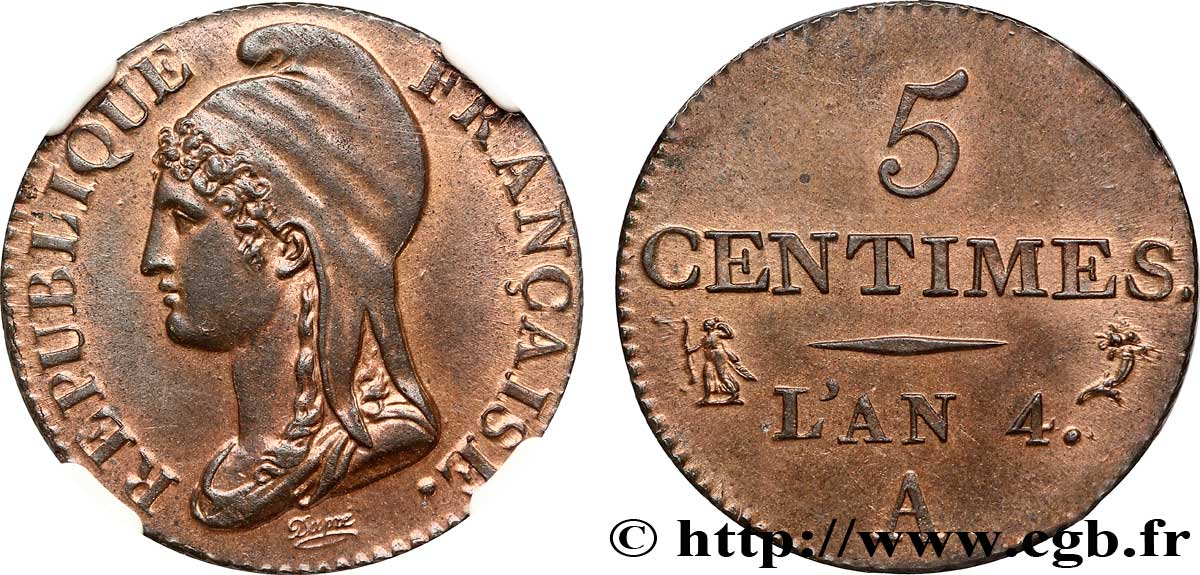 5 centimes Dupré, petit module 1796 Paris F.113/1 SUP62 