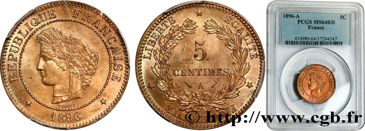 5 centimes Cérès 1896 Paris F.118/37 fST64 PCGS