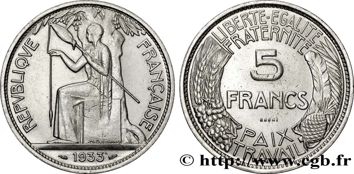 Concours de 5 francs, essai de Delannoy 1933 Paris VG.5356  SUP58 