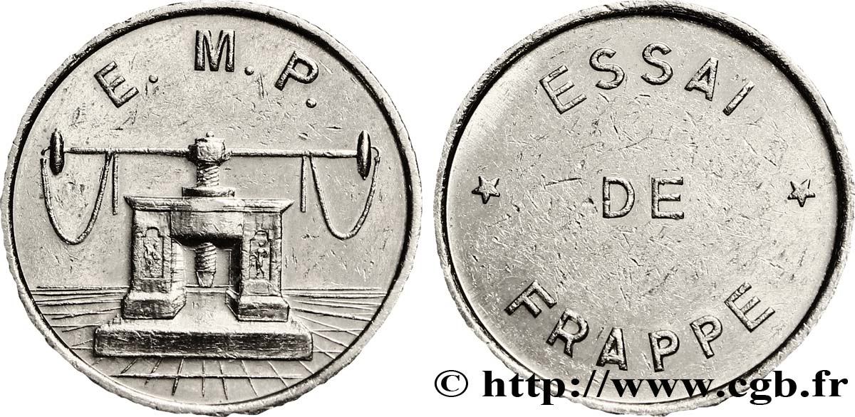 Essai de frappe de 10 francs Jimenez, grand module, cinq séries de cannelures n.d. Pessac GEM.194 6 BB53 