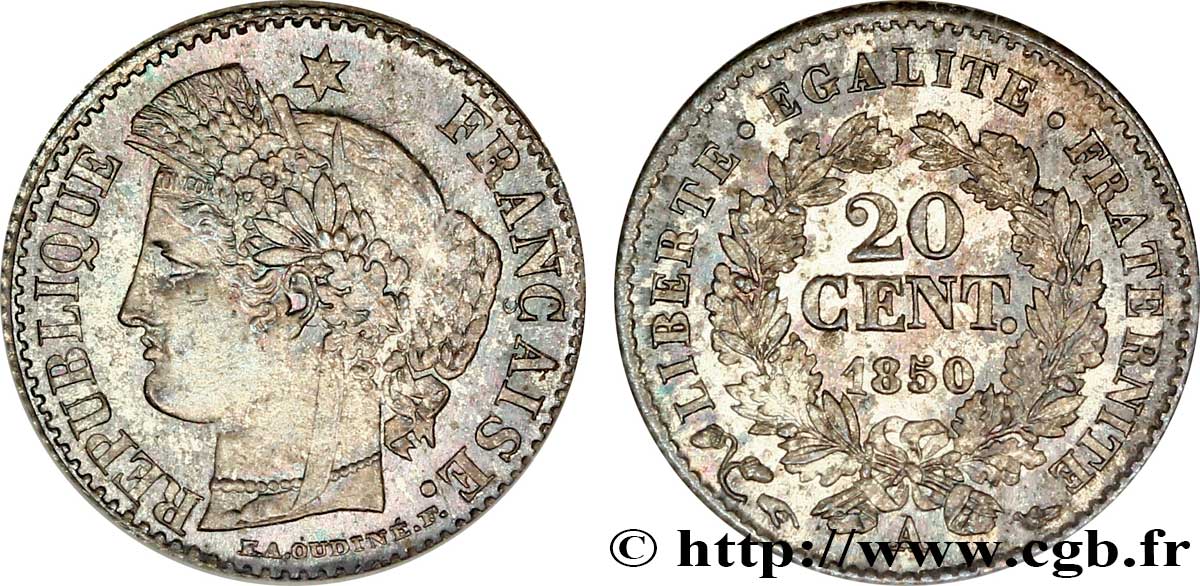 20 centimes Cérès, IIe République 1850 Paris F.146/2 FDC66 NGC