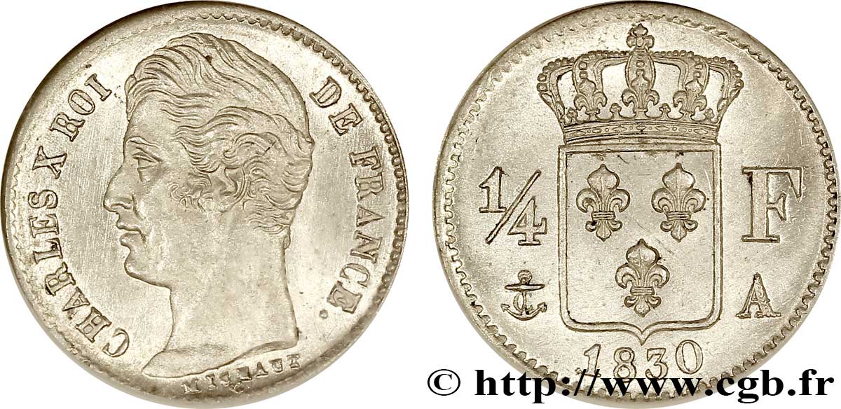 1/4 franc Charles X 1830 Paris F.164/39 SPL64 