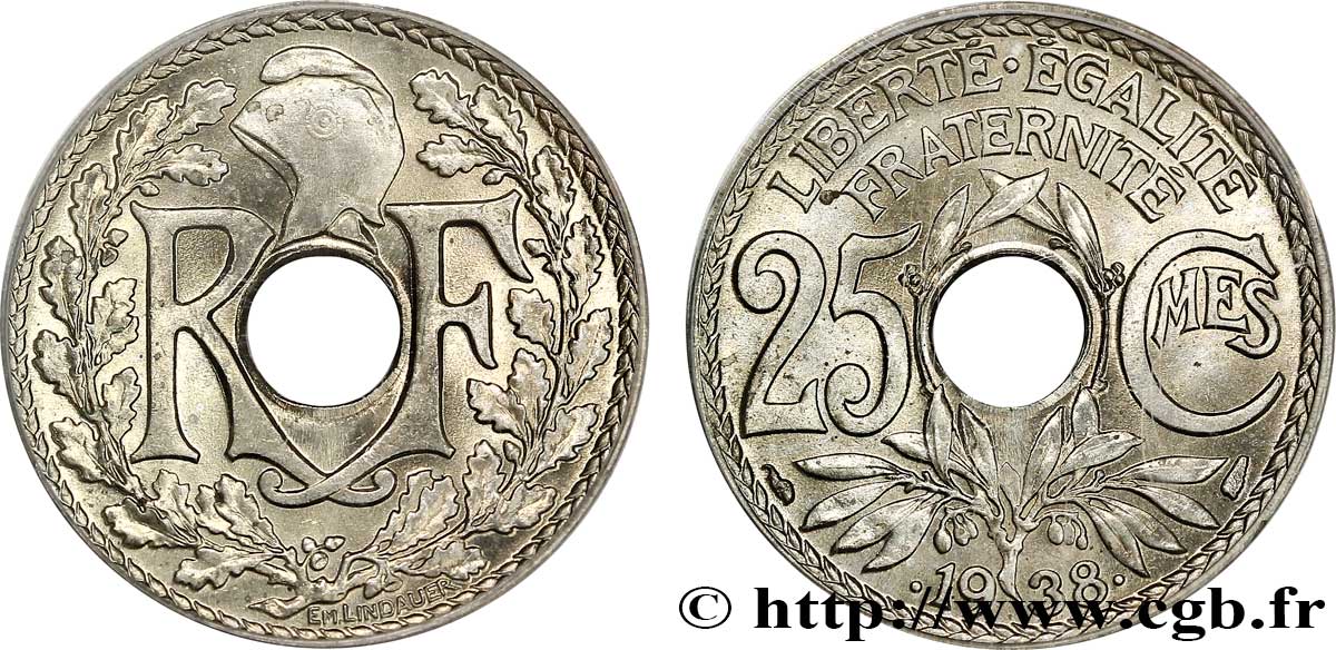 25 centimes Lindauer, maillechort 1938  F.172/2 FDC65 