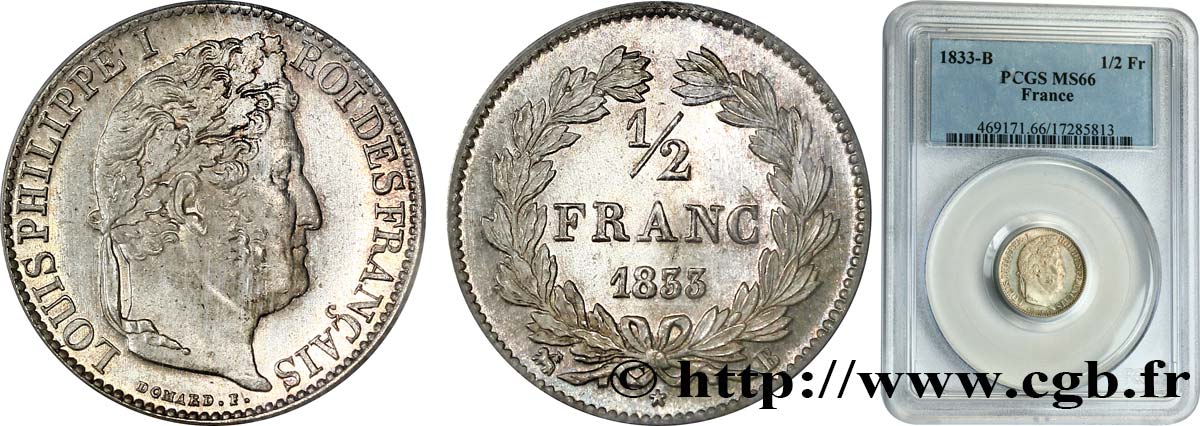 1/2 franc Louis-Philippe 1833 Rouen F.182/30 FDC66 PCGS