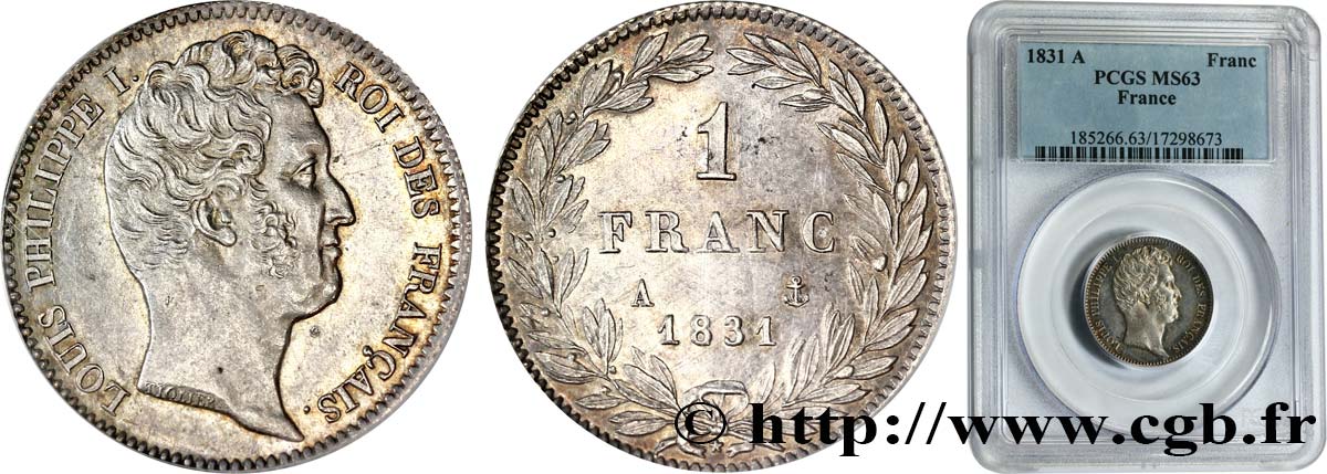 1 franc Louis-Philippe, tête nue 1831 Paris F.209/1 fST63 PCGS