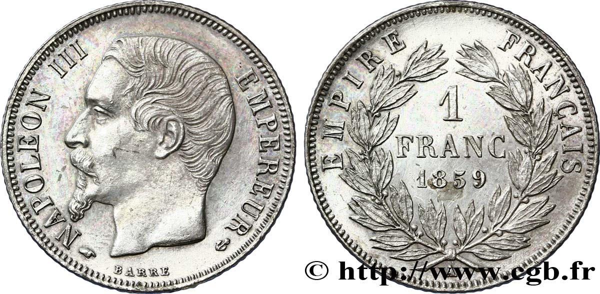 1 franc Napoléon III, tête nue 1859 Paris F.214/12 VZ62 