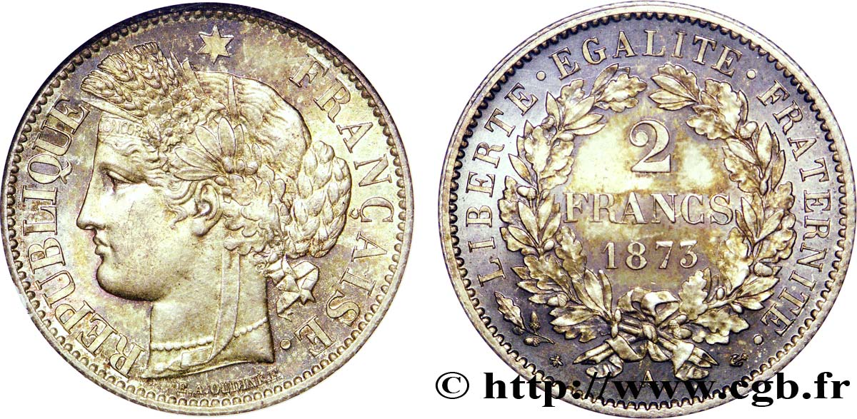 2 francs Cérès, avec légende, frappe d épreuve (?) 1873 Paris F.265/10 SC64 