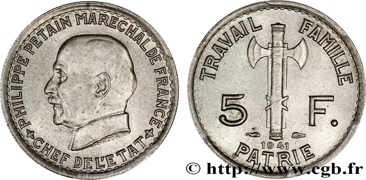 5 francs Pétain 1941 Paris F.338/2 SPL64 