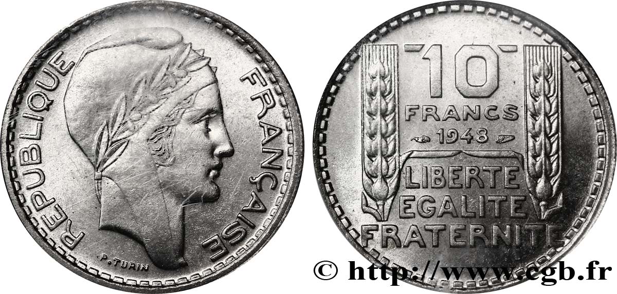 10 Francs 1948 Liberte Egalite Fraternite Valeur 10 francs Turin, petite tête 1948 F.362/3 fmd_296024 Modernes