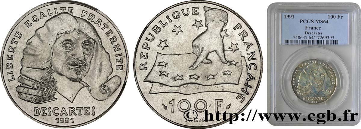 100 francs René Descartes 1991  F.459/2 SPL64 PCGS