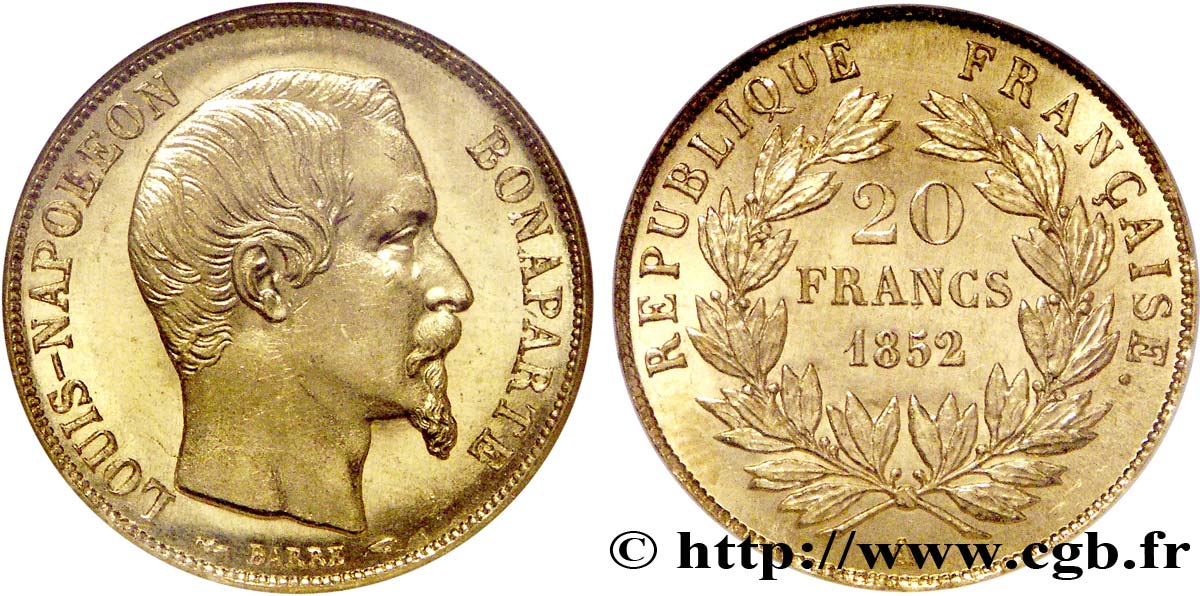 20 francs or Louis-Napoléon 1852 Paris F.530/1 MS64 