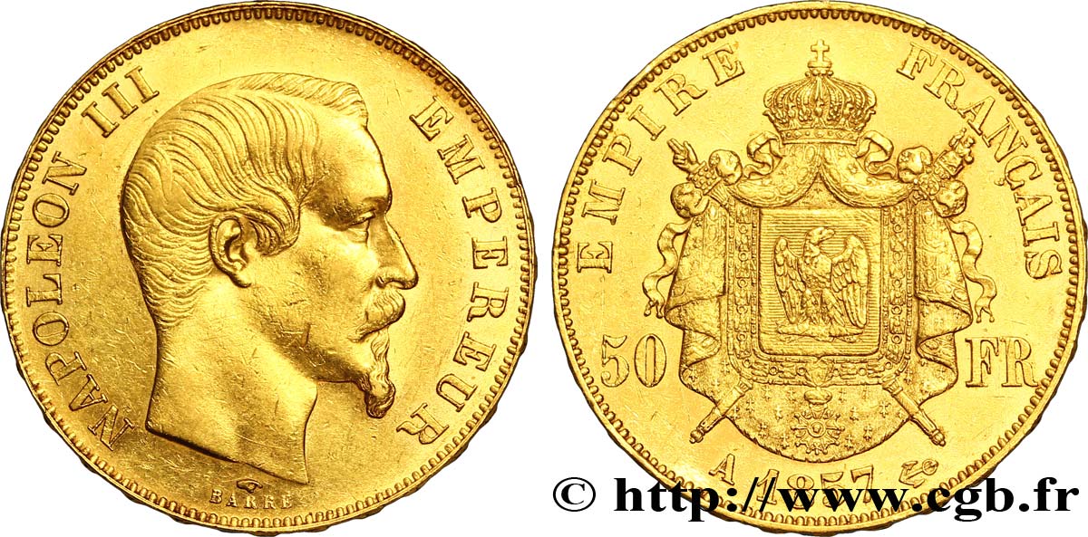 50 francs or Napoléon III, tête nue 1857 Paris F.547/4 MBC50 