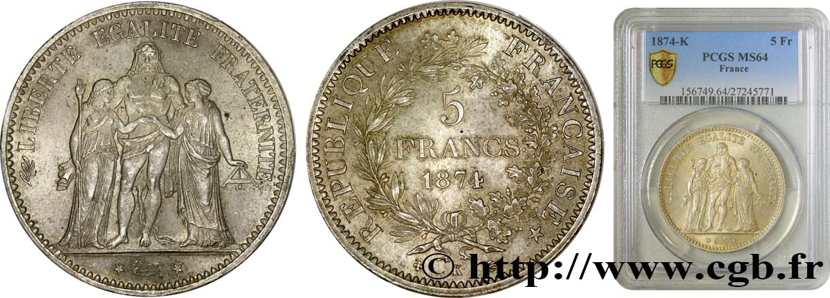 5 francs Hercule 1874 Bordeaux F.334/13 SPL64 PCGS