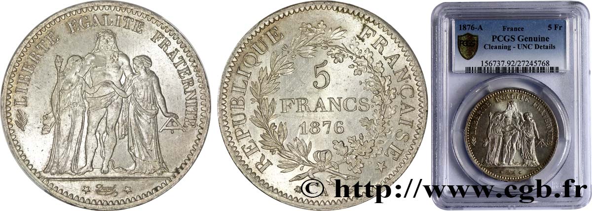 5 francs Hercule 1876 Paris F.334/17 fST63 PCGS