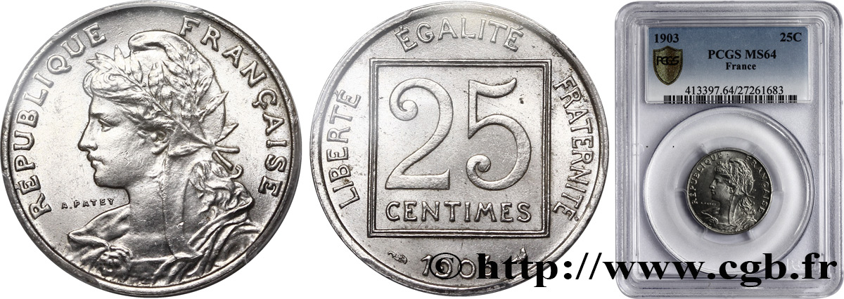 25 centimes Patey, 1er type 1903  F.168/3 SPL63 