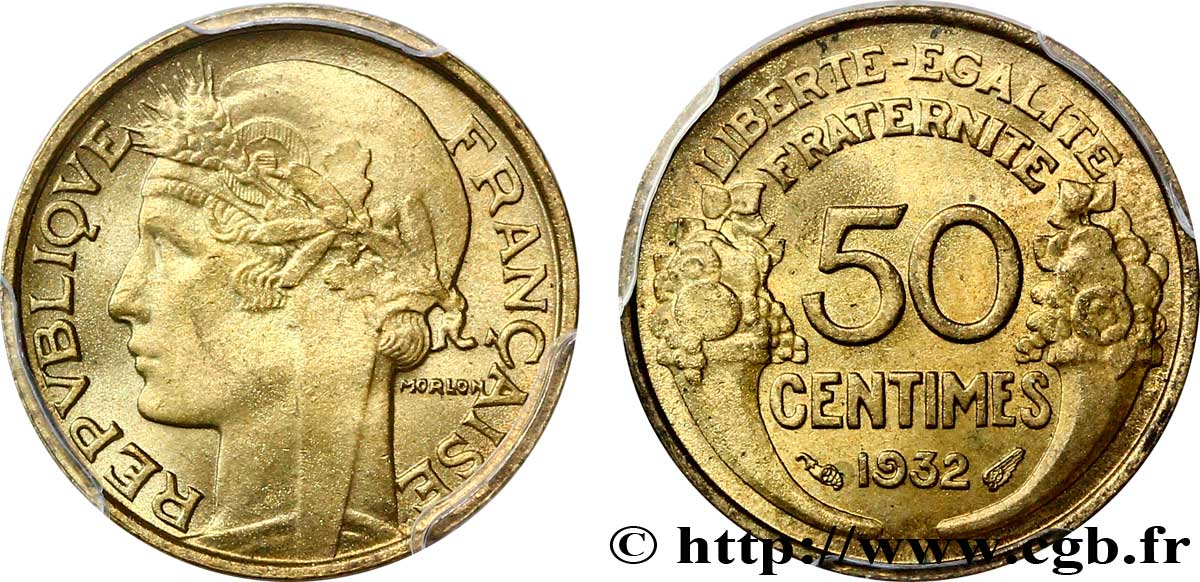 50 centimes Morlon, avec raisin sans fruit, 9 et 2 ouverts 1932  F.192/7 FDC65 PCGS