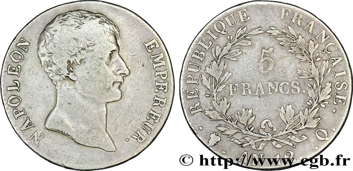 5 francs Napoléon Empereur, type intermédiaire 1804 Perpignan F.302/10 BC25 