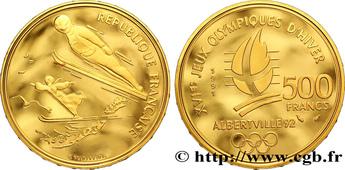 Belle Épreuve Or 500 francs - Saut à ski / Belle Époque 1991 Paris F./ FDC68 