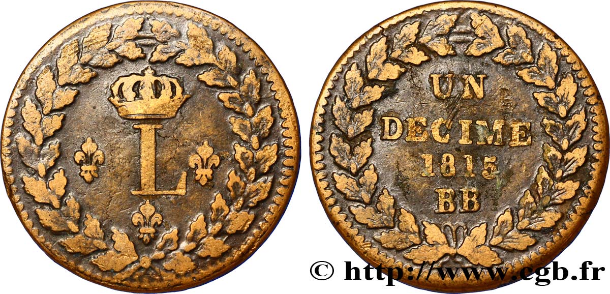 Un décime à l’L couronnée 1815  Strasbourg F.132A/2 TB30 