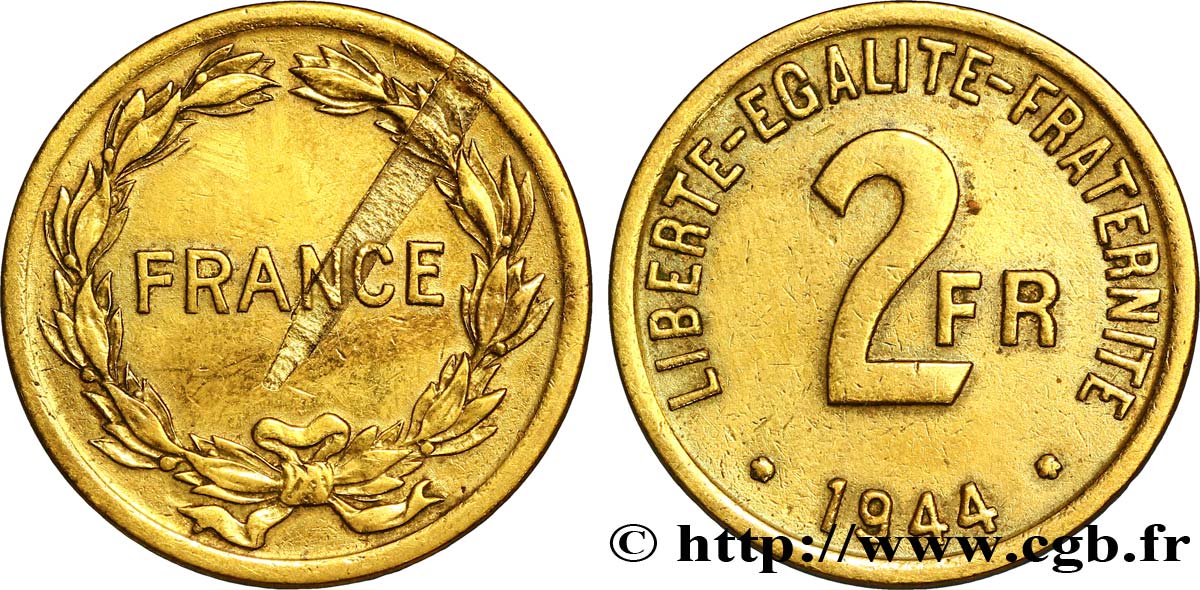 2 francs France 1944  F.271/1 XF45 