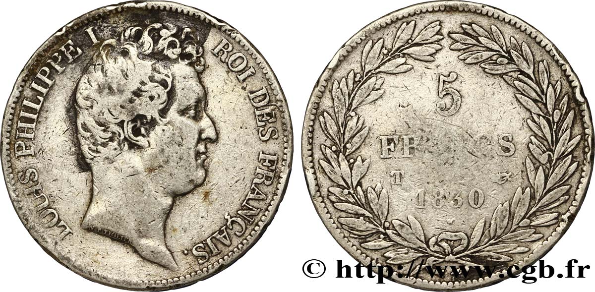 5 francs type Tiolier avec le I, tranche en creux 1830 Nantes F.315/12 SGE12 