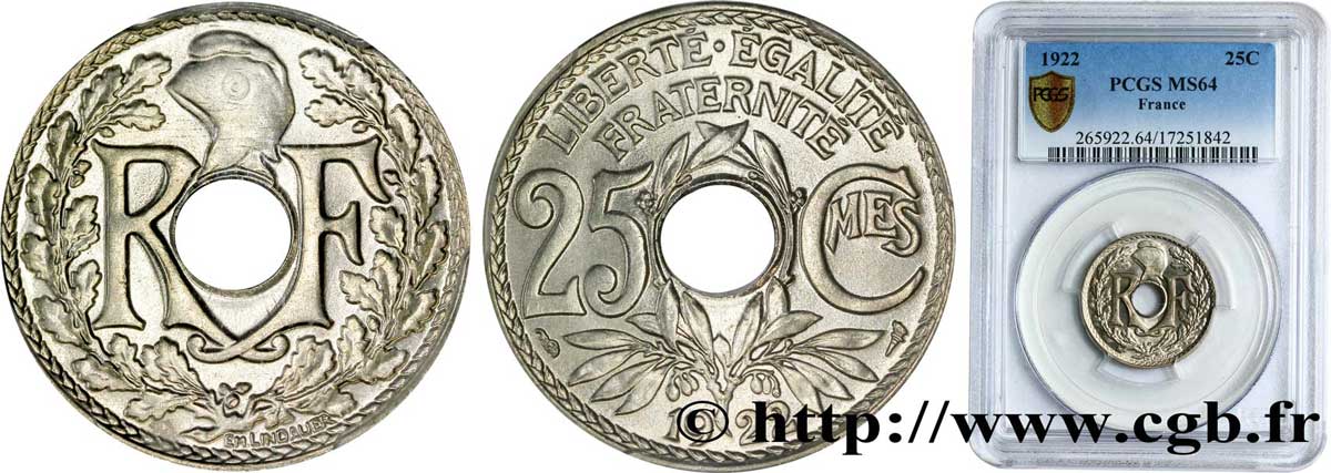 25 centimes Lindauer 1922  F.171/6 fST64 PCGS