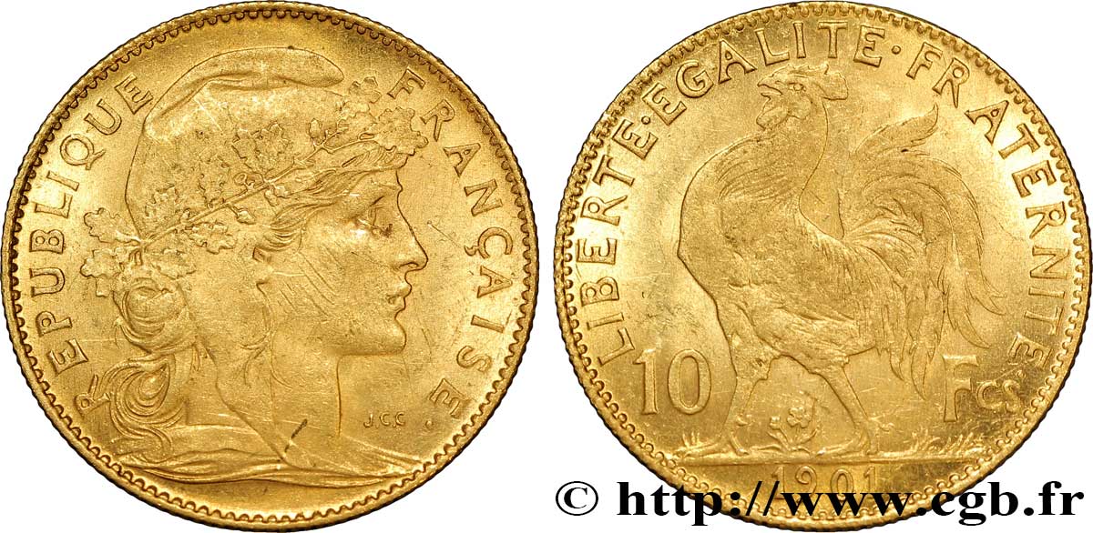 10 francs or Coq 1901 Paris F.509/5 TTB52 
