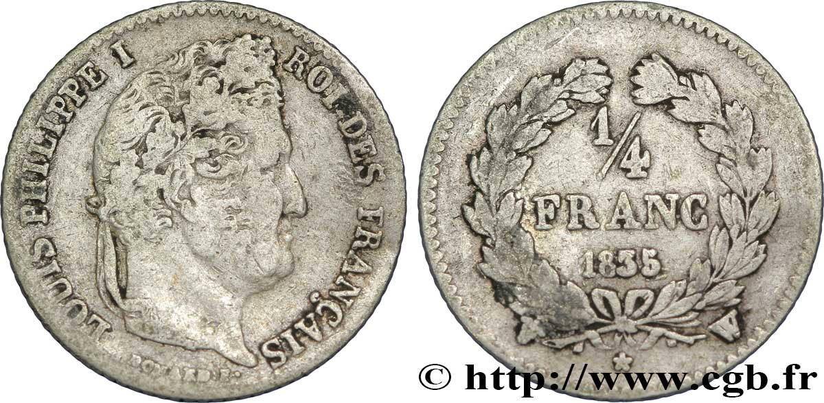 1/4 franc Louis-Philippe 1835 Lille F.166/57 TB25 