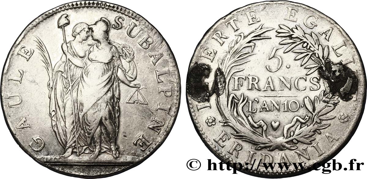 5 francs 1802 Turin VG.846  VF30 