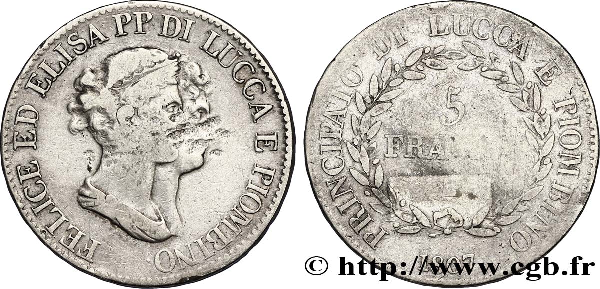 5 franchi, moyens bustes 1807 Florence M.437  B8 