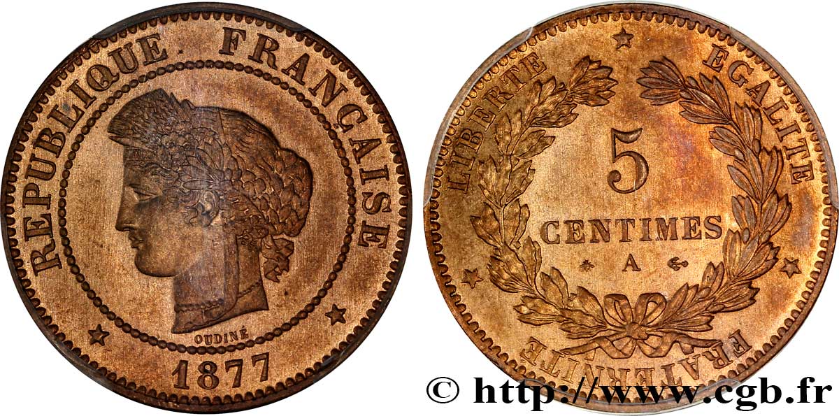 5 centimes Cérès 1877 Paris F.118/15 SPL64 