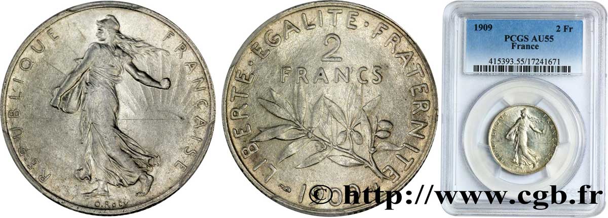2 francs Semeuse 1909  F.266/11 SUP55 PCGS