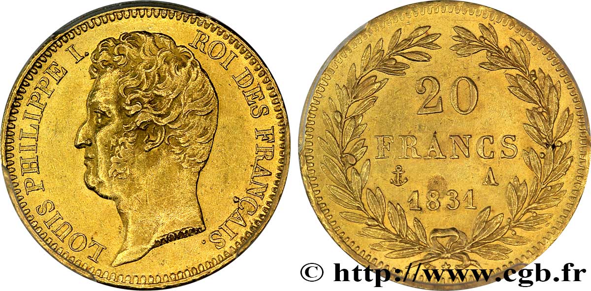 20 francs or Louis-Philippe, Tiolier, tranche inscrite en relief 1831 Paris F.525/2 MS60 