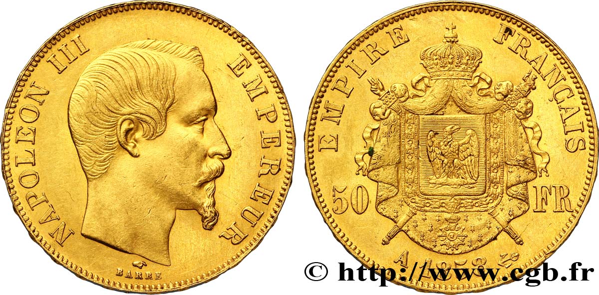 50 francs or Napoléon III, tête nue 1858 Paris F.547/5 TTB52 