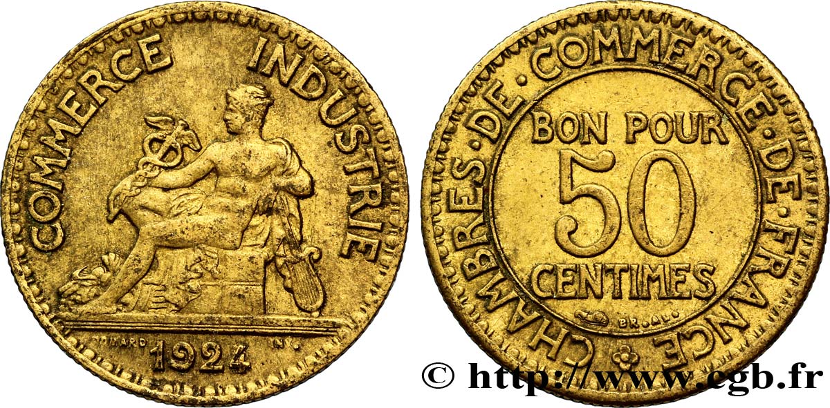 50 centimes Chambres de Commerce 1924 Paris F.191/6 BB48 