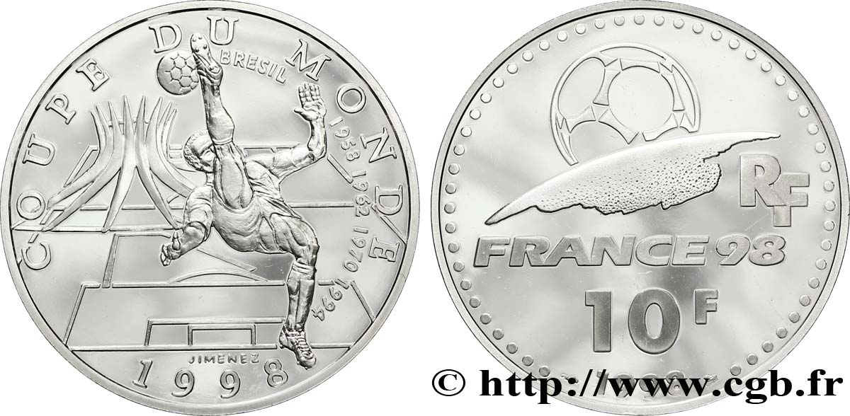 Belle Épreuve 10 Francs - Brésil 1998 Paris F.1312 1 MS68 