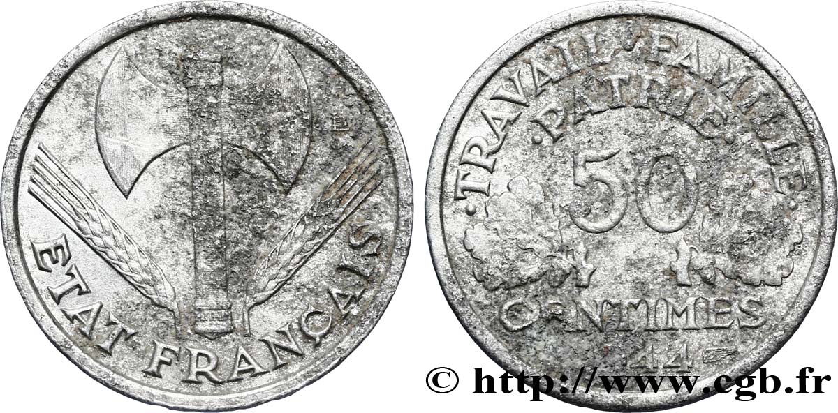 50 centimes Francisque, légère 1944  F.196/4 SGE10 