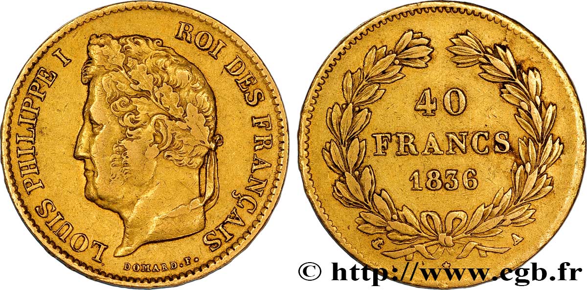 40 francs or Louis-Philippe 1836 Paris F.546/9 XF45 