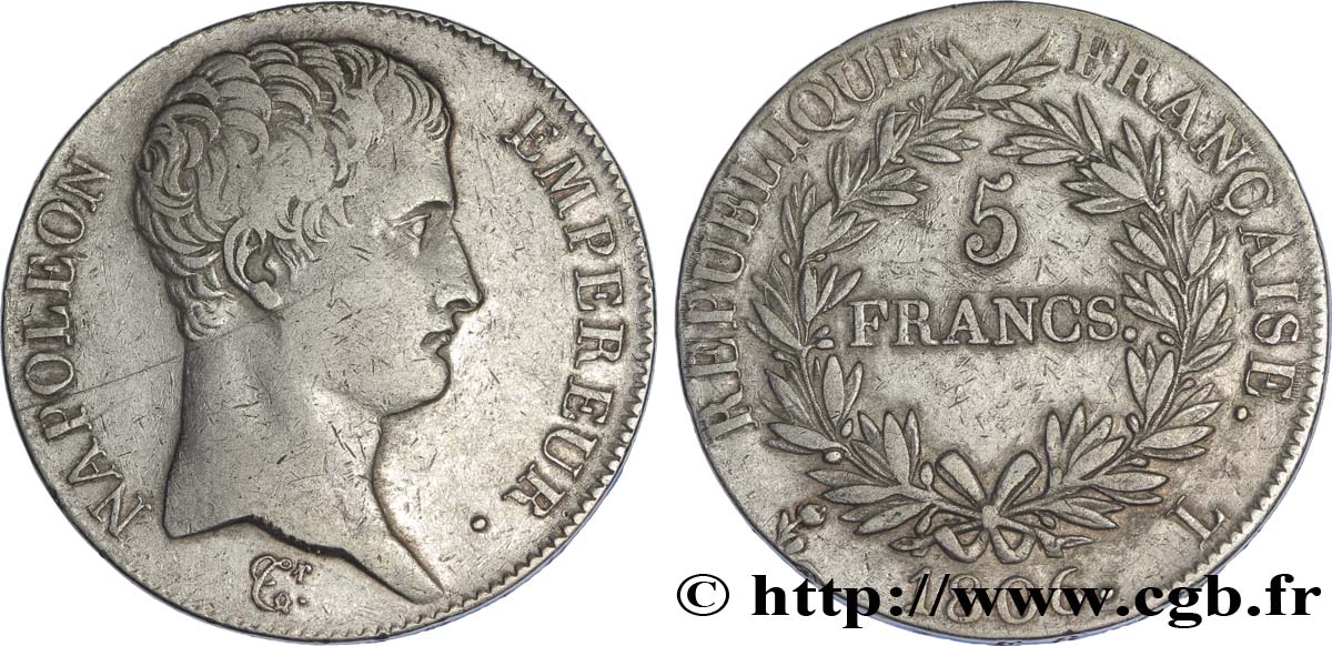 5 francs Napoléon Empereur, Calendrier grégorien 1806 Bayonne F.304/7 XF40 