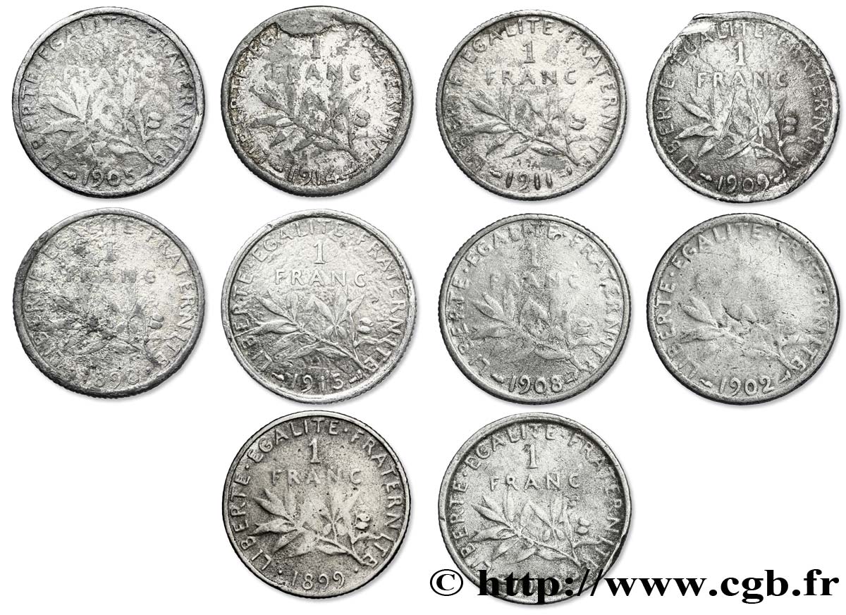 Lot de dix faux de 1 franc Semeuse - - F.217/- var. B/TB+ 