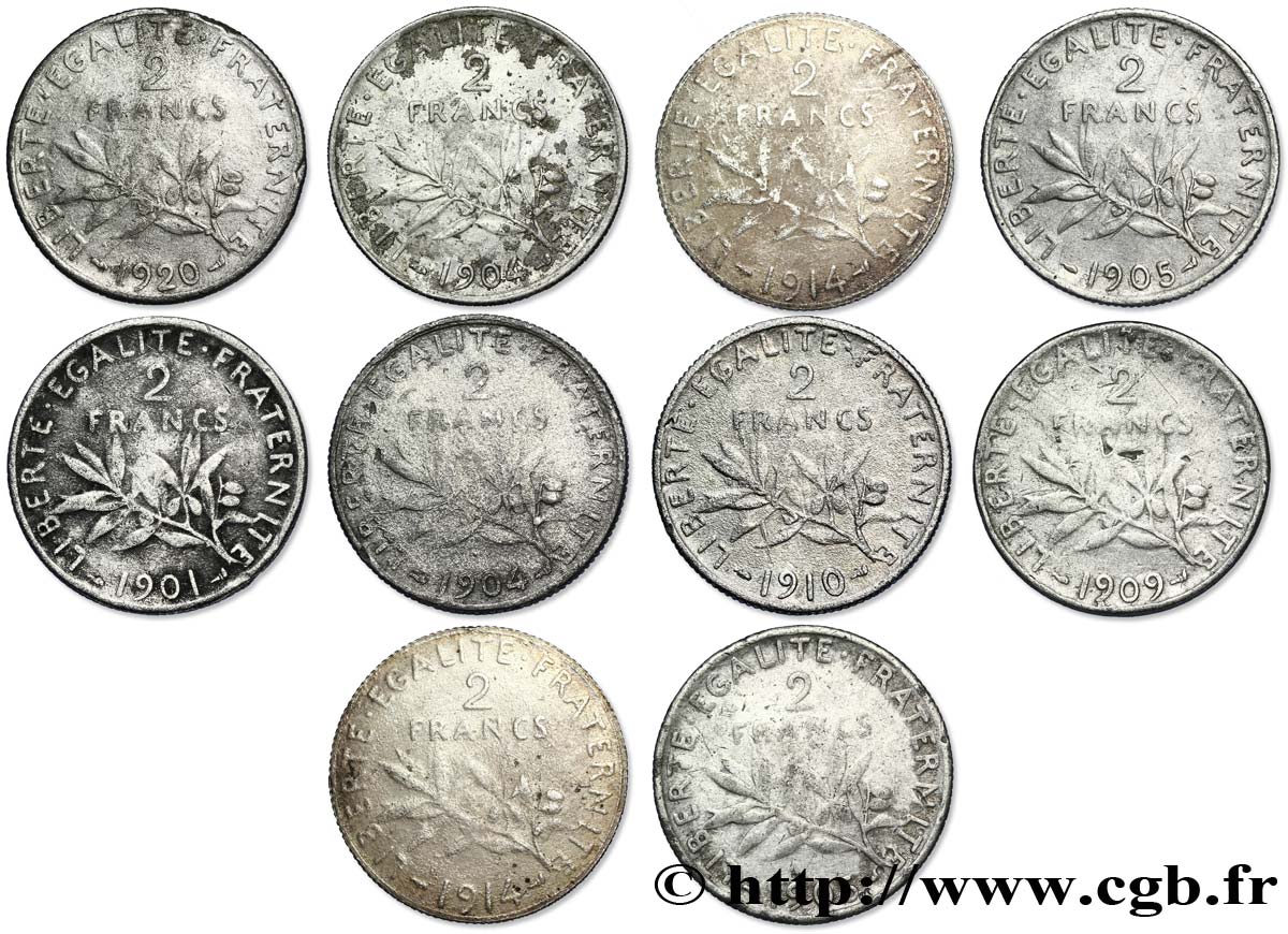 Lot de dix faux de 2 francs Semeuse -  F.266/- var. B/TTB 