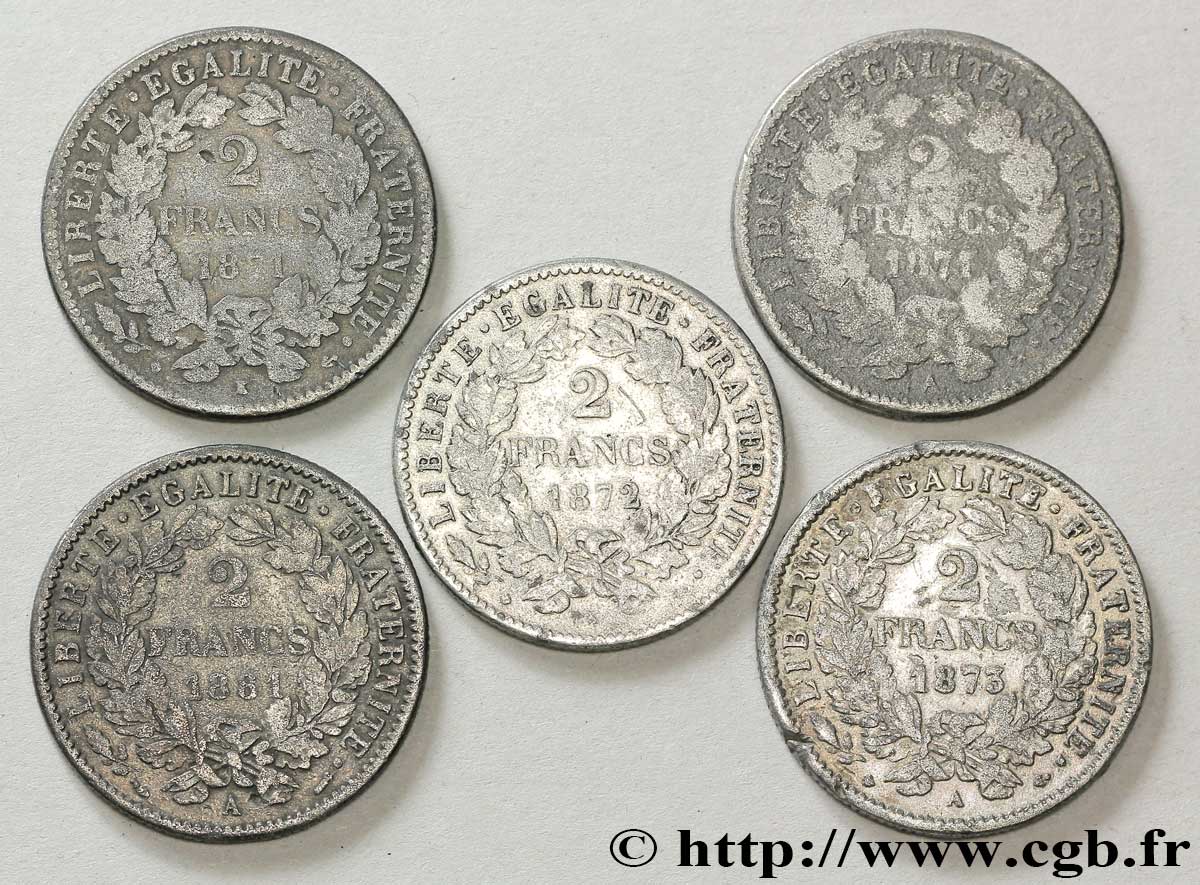 Lot de cinq faux de 2 francs Cérès, avec légende - - F.265/- var. VG/XF 