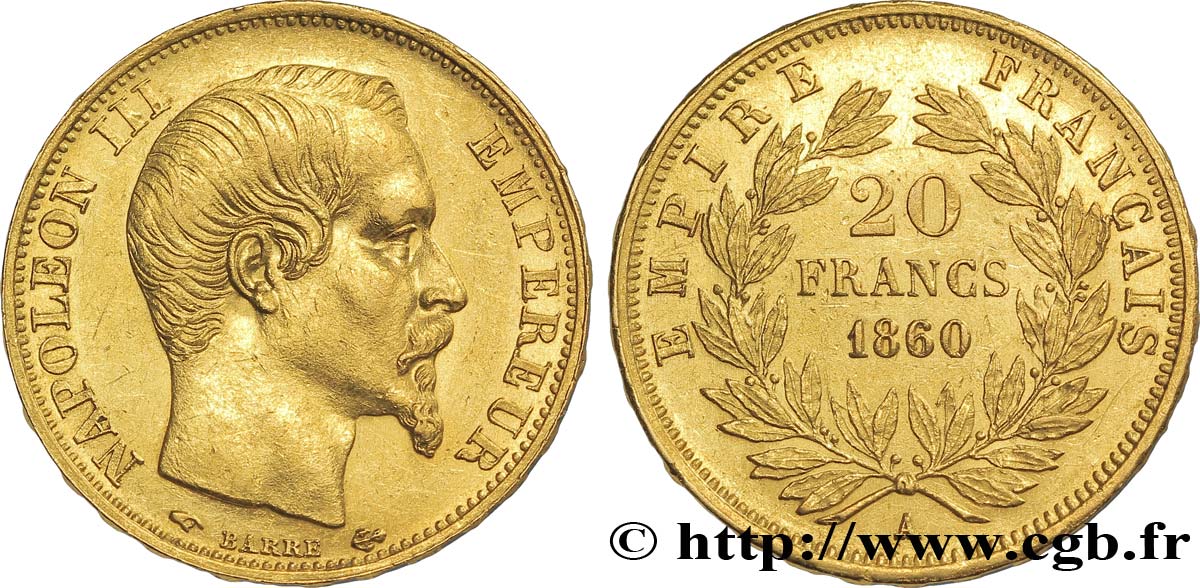 20 francs or Napoléon III, tête nue 1860 Paris F.531/17 TTB52 