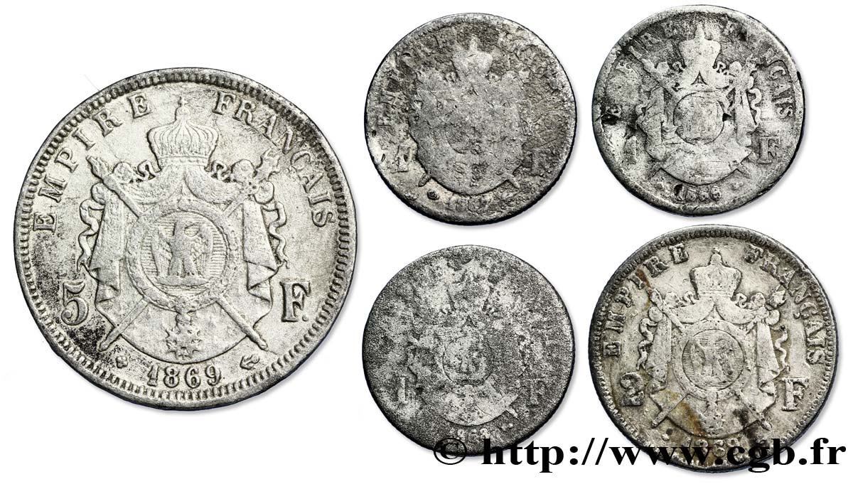 Lot de cinq faux de Napoléon III, tête laurée - - F.-/- VF/XF 