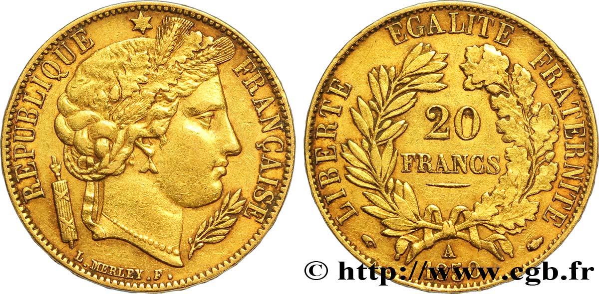 20 francs or Cérès 1850 Paris F.529/3 MBC48 