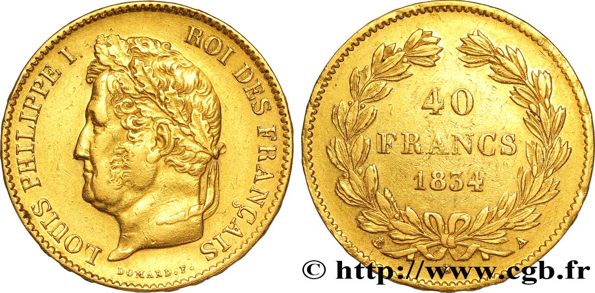 40 francs or Louis-Philippe 1834 Paris F.546/6 MBC48 