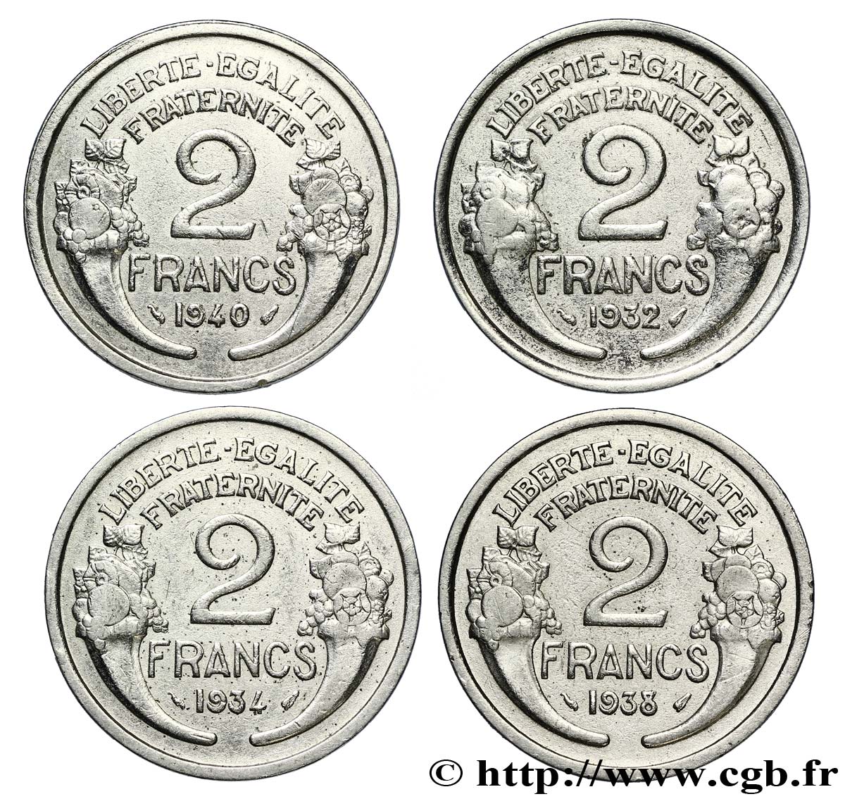 Lot de quatre pièces de 2 francs Morlon nickelé -  F.268/- XF 
