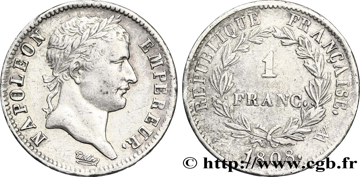 1 franc Napoléon Ier tête laurée, République française 1808 Lille F.204/15 TTB48 