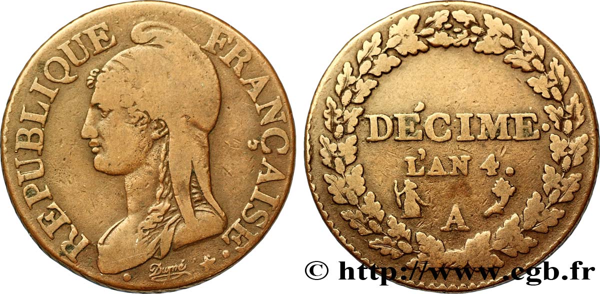 Décime Dupré, petit module 1796 Paris F.126/1 TB25 